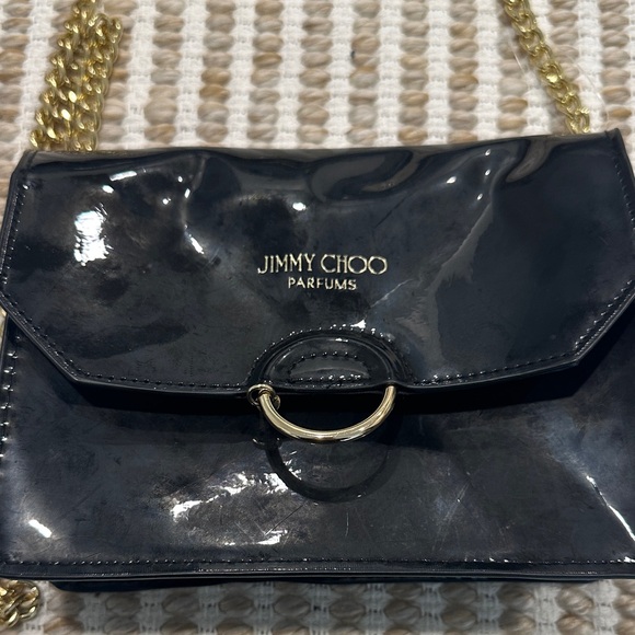 Jimmy Choo Glossy Black Crossbody Bag with Gold Chain - Picture 2 of 8